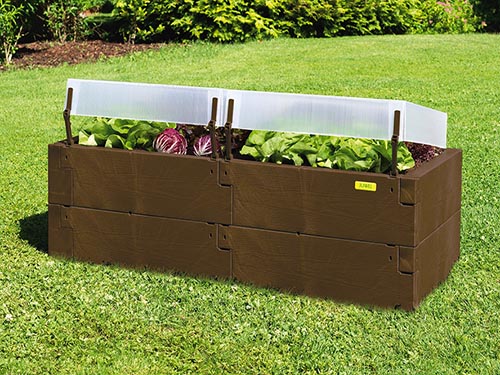 brown timber raised bed with covers