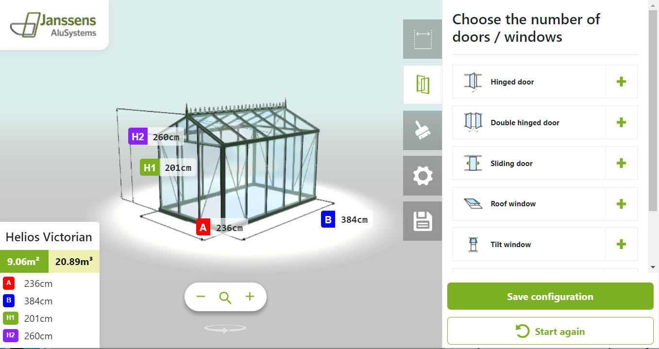 Janssens Greenhouse Configurator screenshot