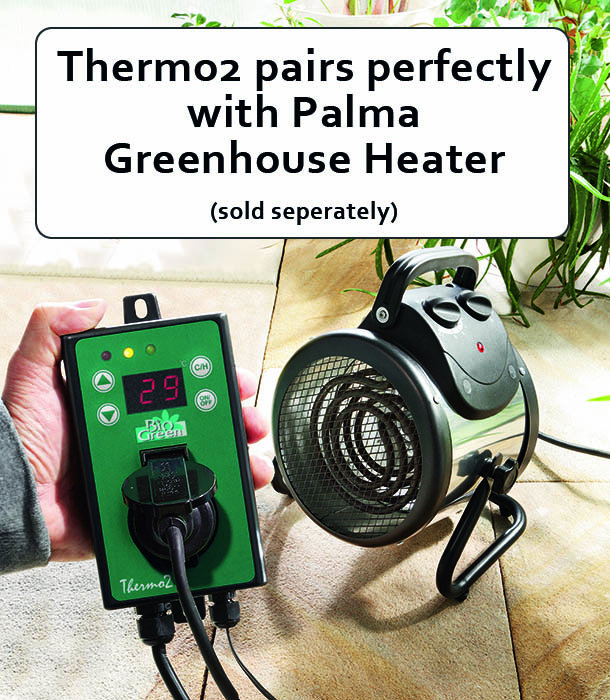pair palma greenhouse heater with thermo2 thermostat
