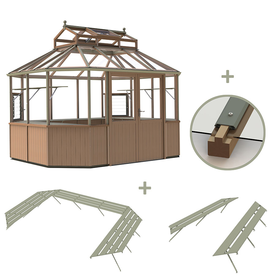 Shelving and bar cap options - Octagonal cedar greenhouse by Alton